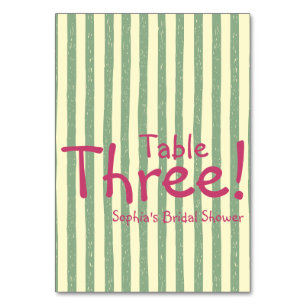 Sage Green Stripe Bridal Shower Table Number