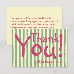 Sage Green Stripe Bridal Shower Thank You Card