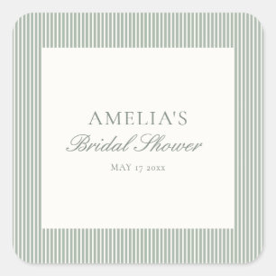 Sage Green Stripe Custom Classic Bridal Shower Square Sticker
