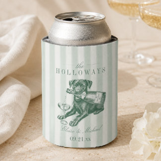 Sage Green Stripe Labrador Retriever Wedding Can Cooler