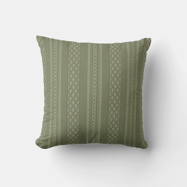 Sage Green Stripe Lines Elegant Mid Century Cushion (Front)