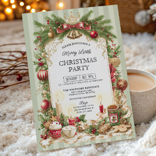 Sage Green Stripe Merry Little Christmas Party  Invitation