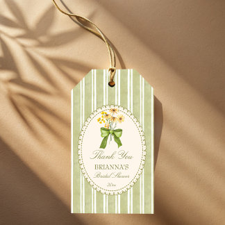 Sage green stripe retro elegant bridal shower gift tags