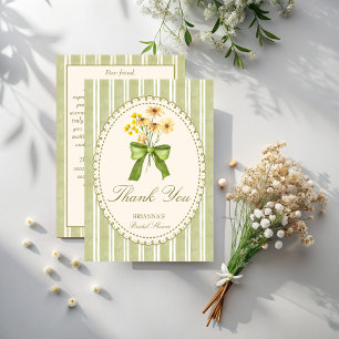 Sage green stripe retro elegant bridal shower thank you card