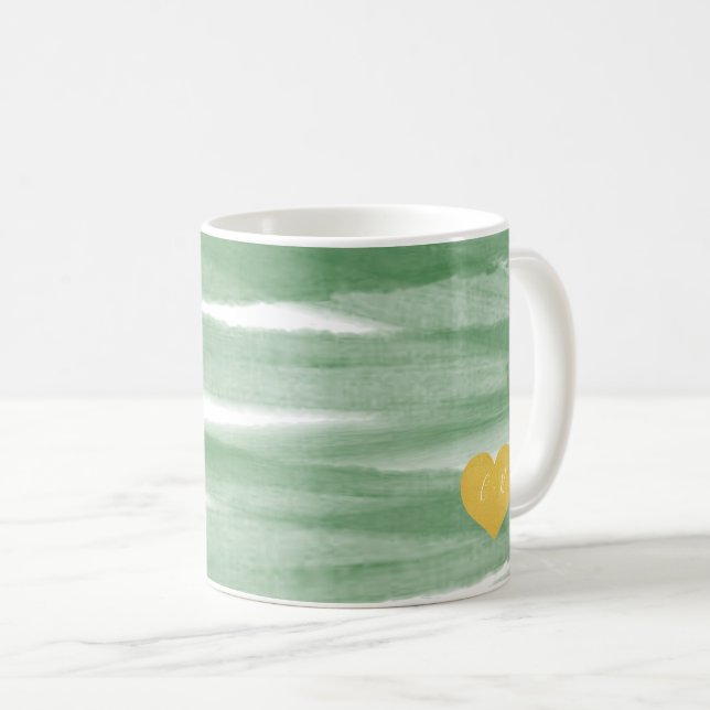 Sage Green Stripe Watercolor Monogram Coffee Mug (Front Right)