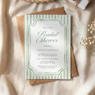 Sage Green Striped Bridal Shower Invitation
