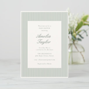 Sage Green Striped Gender Neutral Baby Shower Invitation