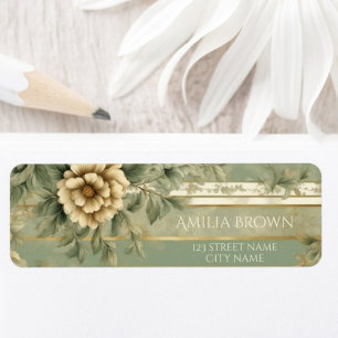 Sage green striped gold flower return address return address label