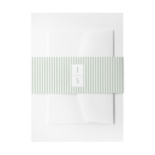 Sage Green Striped Monogram Wedding Belly Band Invitation Belly Band