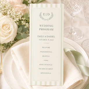 Sage Green Striped Monogram Wedding Program