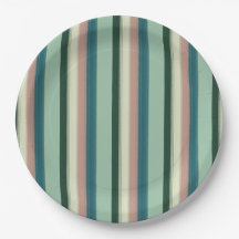 Sage Green Striped Paper Plates