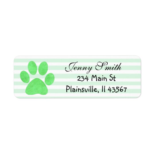 Sage Green Striped Paw Print Return Address Labels