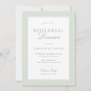 Sage Green Striped Rehearsal Dinner Invitation