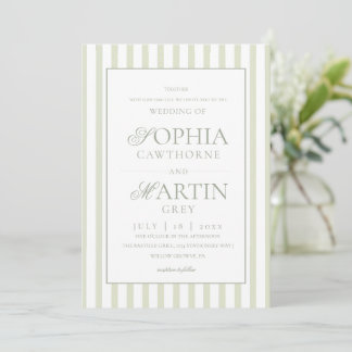 Sage Green Striped Wedding  Invitation