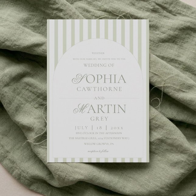 Sage Green Striped Wedding  Invitation (Creator Uploaded)