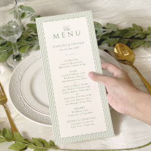 Sage Green Striped Wedding Menu Card