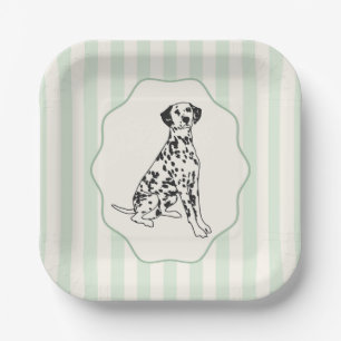 Sage Green Stripes and Black Dalmatian Dog Paper Plate