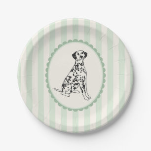 Sage Green Stripes and Black Dalmatian Paper Plate