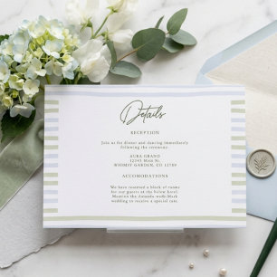 Sage Green Stripes Bow Wedding Enclosure Card