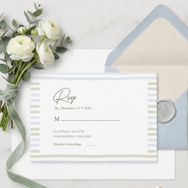 Sage Green Stripes Bow Wedding  Enclosure Card (Creator Uploaded)