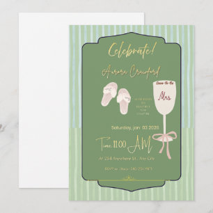 Sage Green Stripes Bridal Shower Invitation Spa