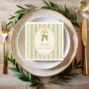 Sage green stripes bridal shower monogrammed napkin