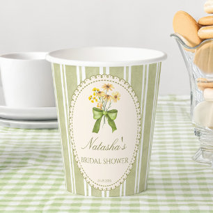 Sage green stripes bridal shower monogrammed paper cups
