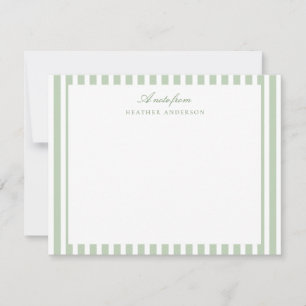 Sage Green Stripes Classic Personalised Stationery Card