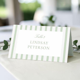 Sage Green Stripes Classic Wedding Place Card