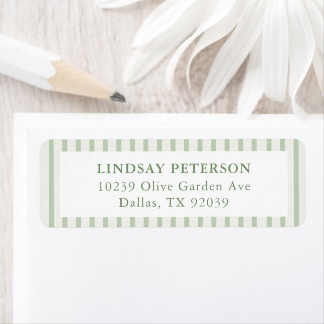 Sage Green Stripes Classic Wedding Return Address Label (Insitu)
