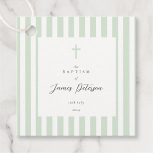 Sage Green Stripes Elegant Baptism Favour Tags