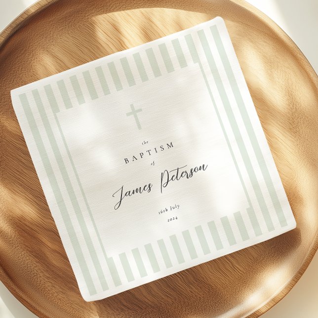Sage Green Stripes Elegant Baptism Paper Napkin (Creator Uploaded)