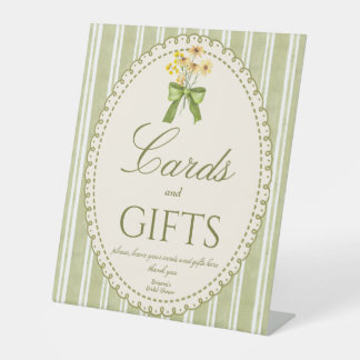 Sage green stripes elegant bridal shower gifts pedestal sign