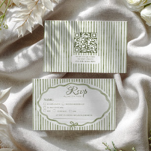 Sage Green Stripes Garden QR Wedding RSVP Card