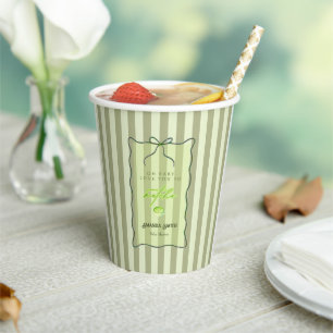 Sage Green Stripes Love So Matcha Baby Shower Paper Cups