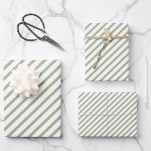 Sage Green Stripes Pattern Wrapping Paper Sheet