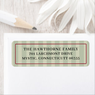Sage Green Stripes Red Border Festive Return Address Label