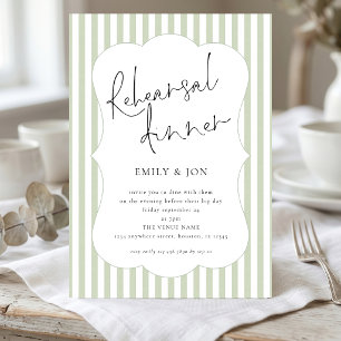 Sage Green Stripes Script Rehearsal Dinner Invitation