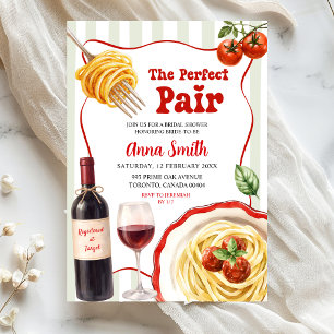 Sage Green Stripes Wine and Pasta Bridal Shower Invitation