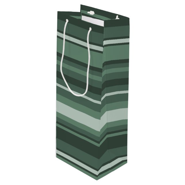 Sage green stripes wine gift bag (Front Angled)