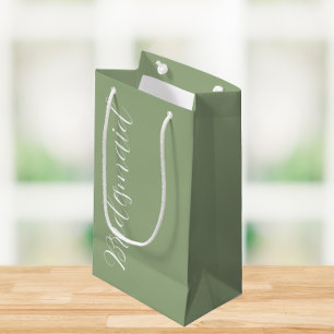 Sage Green Stylised Script Wedding Bridesmaid Small Gift Bag