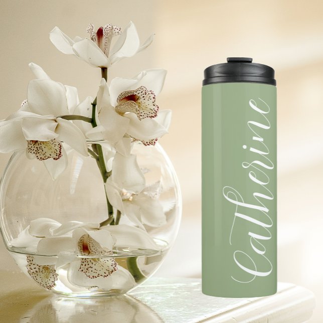 Sage Green Stylised Wedding Bridesmaid Thermal Tumbler (In Situ)