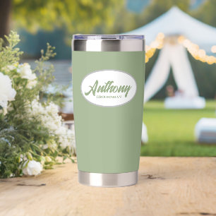 Sage Green Stylised Wedding Groomsman Name Insulated Tumbler