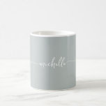 Sage Green Stylish Monogram Signature Script Coffee Mug<br><div class="desc">Girly Minimalist Sage Green Simple Elegant Monogram Name Signature Script Custom Personalised Coffee Mug. These design featuring your first name in a pretty hand lettered style swash tail font signature typography script on sage green or dusty green colour background. Easy to customise it. Great stylish feminine housewarming gift, also for...</div>