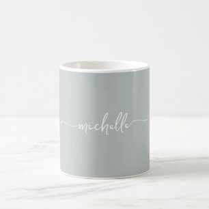 Sage Green Stylish Monogram Signature Script Coffee Mug