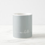 Sage Green Stylish Monogram Signature Script Coffee Mug<br><div class="desc">Girly Minimalist Simple Sage Green Elegant Monogram Name Signature Script Custom Personalised Coffee Mug. These design featuring your first name in a pretty hand lettered style swash tail font signature typography script on sage green or dusty green colour background. Easy to customise it. Great stylish feminine housewarming gift, also for...</div>