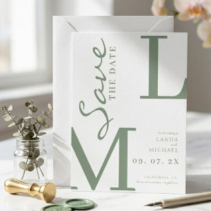 Sage Green Stylish monogram wedding Save The Date