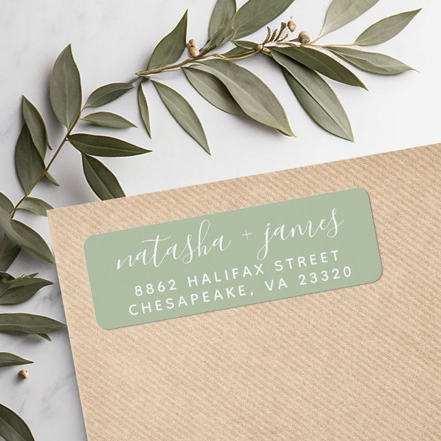 Sage Green Stylish Script Wedding Return Address Label (Creator Uploaded)