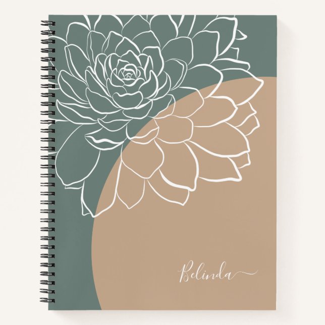 Sage Green Succulent Personalised Notebook (Front)
