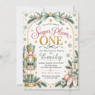 Sage Green Sugar Plum Is One Nutcracker 1st Bday Invitation